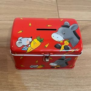 Vintage Metal/Tin Donkey & Mouse Design Coin Bank